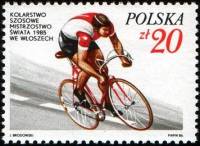 (1986-036) Марка Польша "Шоссейные велогонки, Л. Пясецкий"    Успехи польских спортсменов в 1985 год